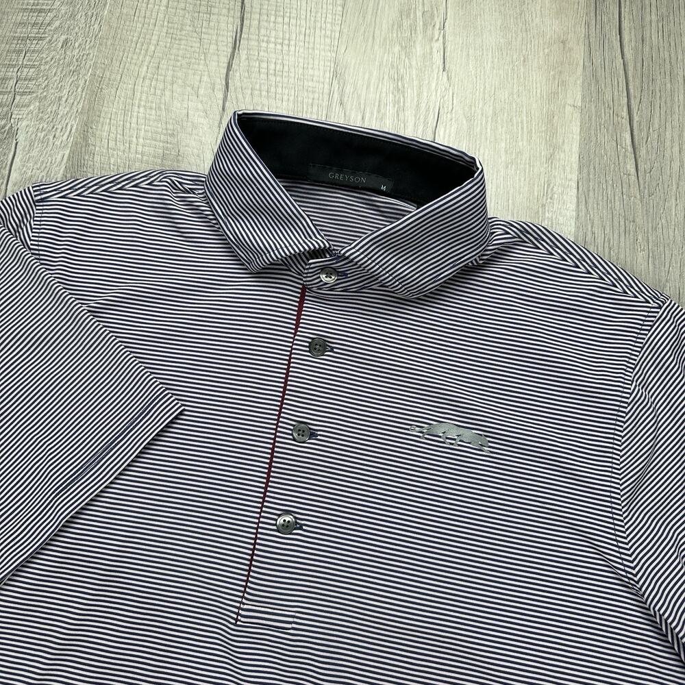 Greyson Golf Grove XXIII Polo Shirt Mens Medium Purple Stripe Michael Jordan